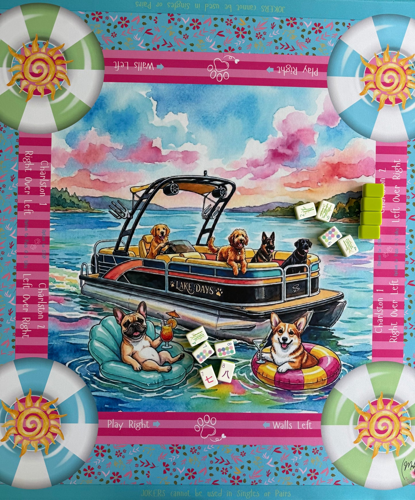Lake Days with Pups Mahjong Mat