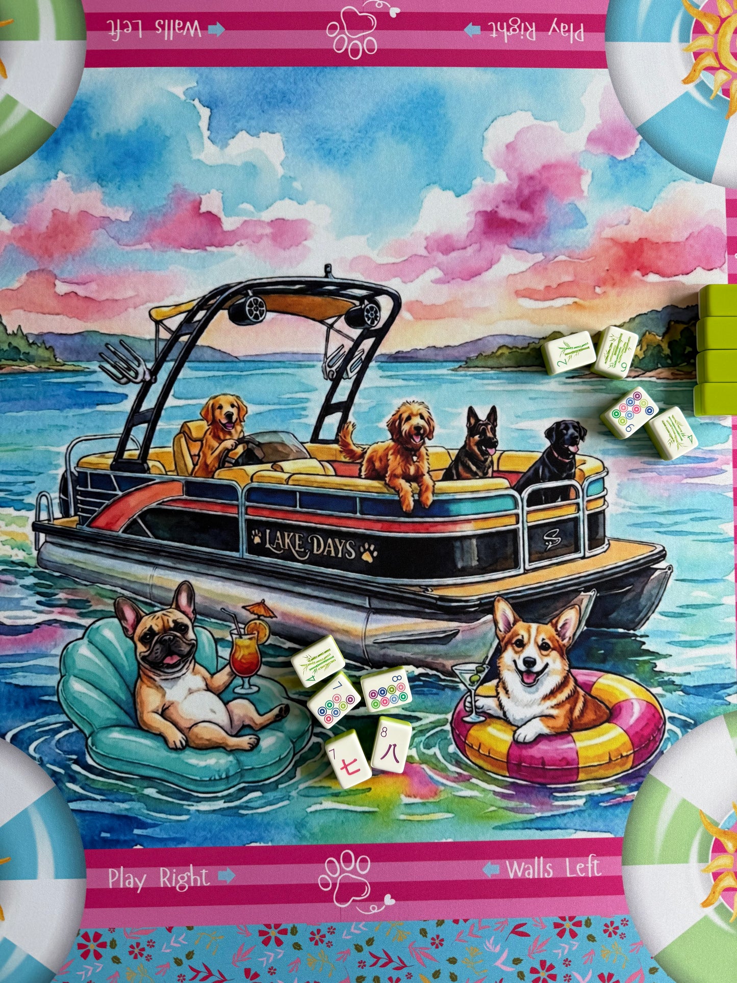 Lake Days with Pups Mahjong Mat