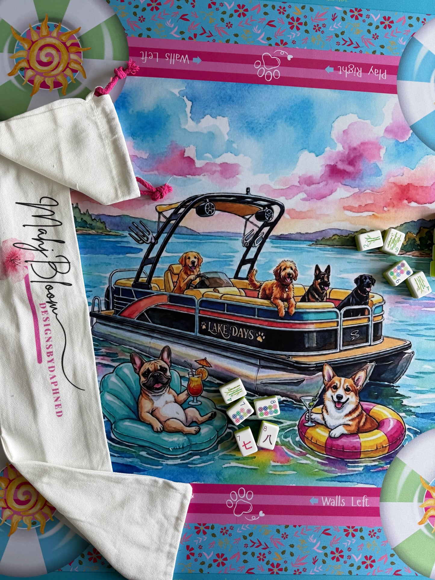 Lake Days with Pups Mahjong Mat