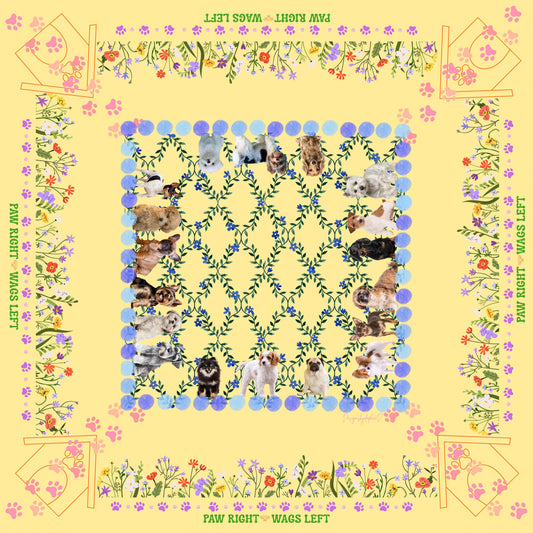 Puppourri Garden Mahjong Mat – Designer Puppies, Wildflowers, Paw Prints