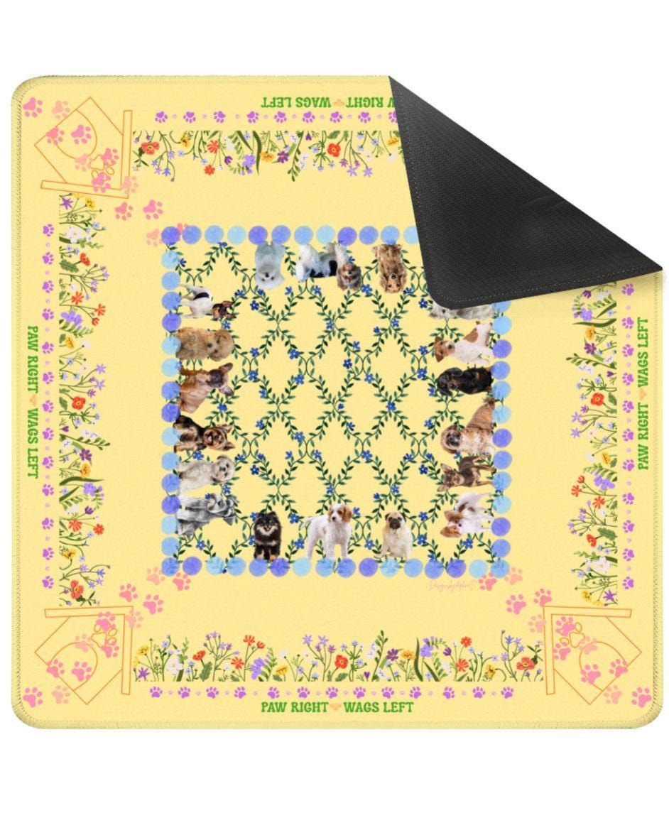 Puppourri Garden Mahjong Mat – Designer Puppies, Wildflowers, Paw Prints