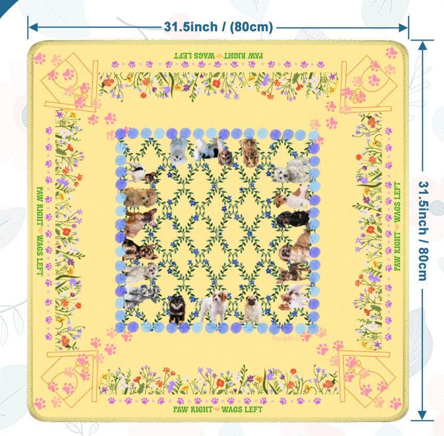 Puppourri Garden Mahjong Mat – Designer Puppies, Wildflowers, Paw Prints
